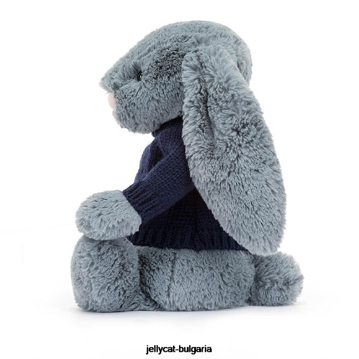 Jellycat срамежливо тъмно зайче с персонализиран тъмносин пуловер 244 играчка