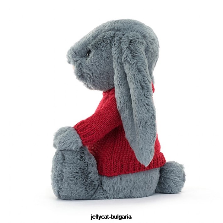 Jellycat срамежливо тъмно зайче с персонализиран червен джемпер син 473 играчка