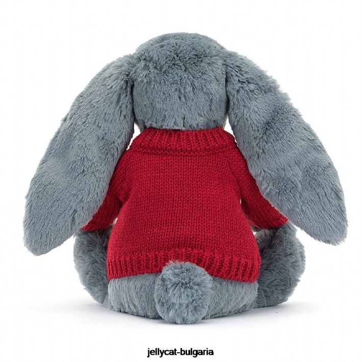 Jellycat срамежливо тъмно зайче с персонализиран червен джемпер син 473 играчка