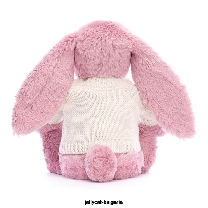 Jellycat цветно лале зайче с персонализиран кремав пуловер в розово 298 играчка