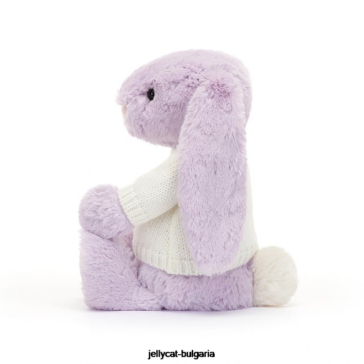 Jellycat цъфтящо жасминово зайче с персонализиран кремав пуловер в лилаво 268 играчка