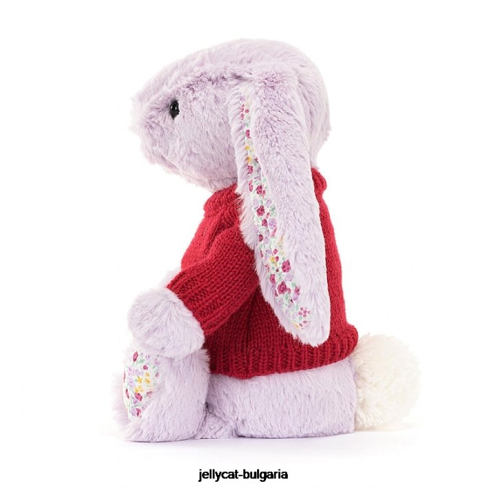 Jellycat цъфтящо жасминово зайче с персонализиран лилав червен пуловер 399 играчка
