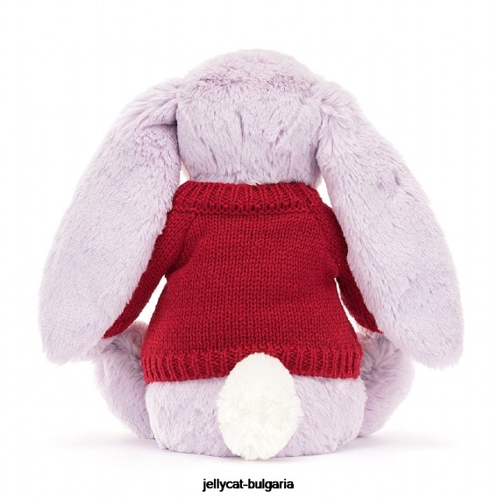Jellycat цъфтящо жасминово зайче с персонализиран лилав червен пуловер 399 играчка