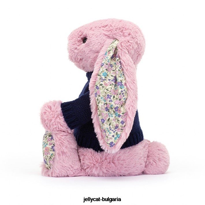 Jellycat цъфтящо зайче лале с персонализиран розов тъмносин пуловер 466 играчка