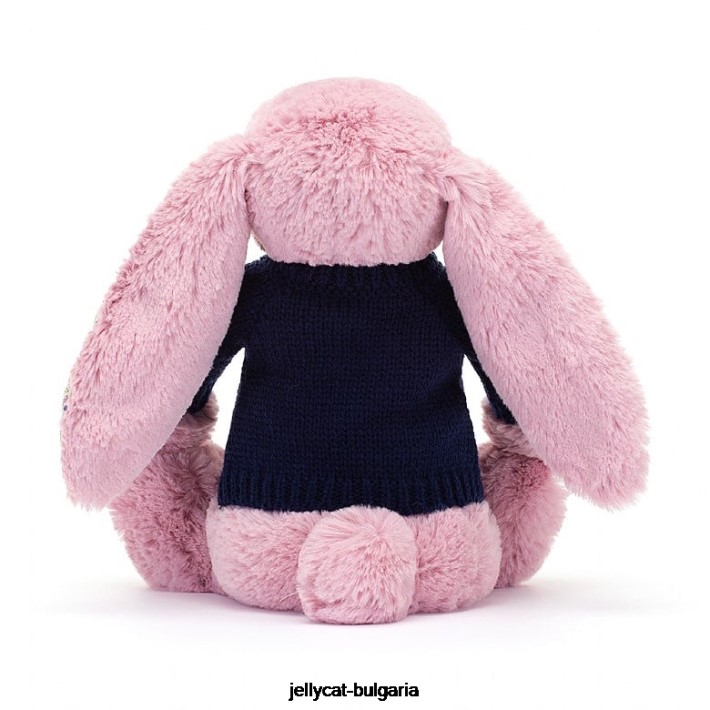 Jellycat цъфтящо зайче лале с персонализиран розов тъмносин пуловер 466 играчка