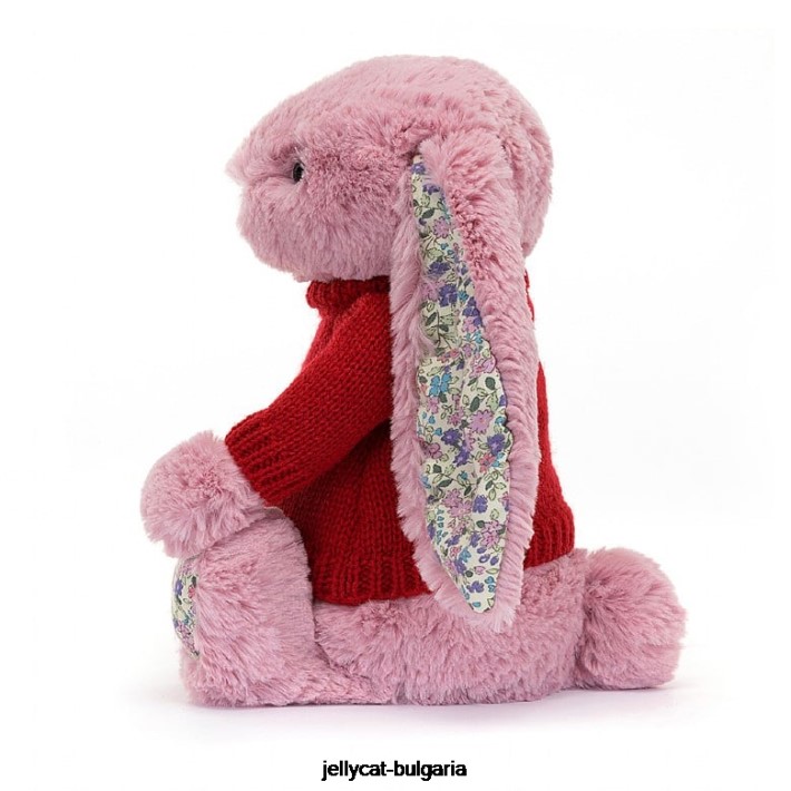 Jellycat цъфтящо зайче лале с персонализиран розов червен пуловер 430 играчка