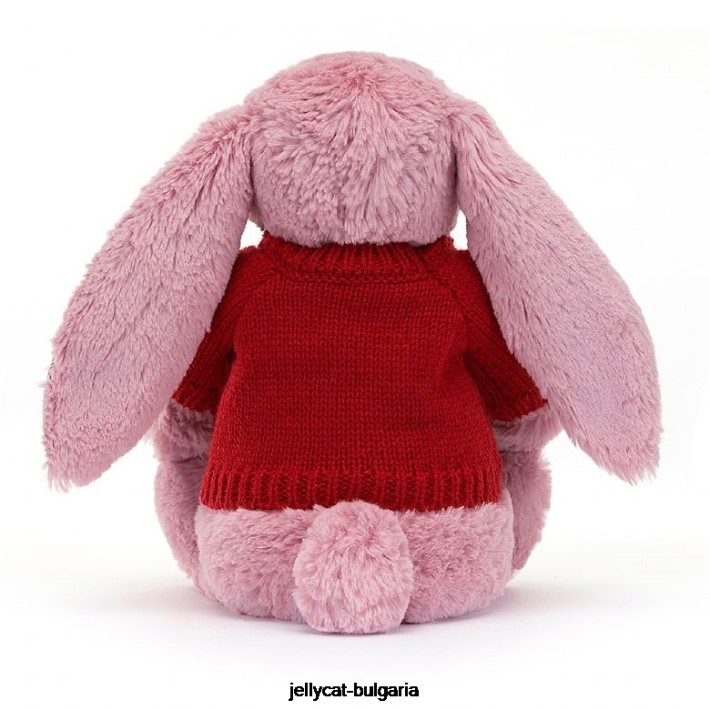 Jellycat цъфтящо зайче лале с персонализиран розов червен пуловер 430 играчка