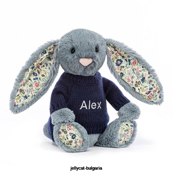 Jellycat blossom dusky с персонализиран тъмносин пуловер 436 играчка